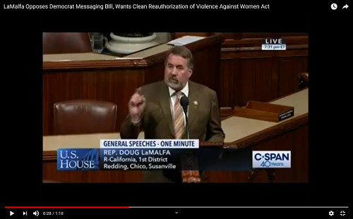 LaMalfa Opposes Democrat Messaging BIll Wants Clean Reauthorization of Violence Against Women Act 4.3.19