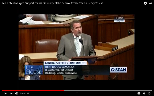 Rep. LaMalfa Urges Support for his bill to repeal the Federal Excise Tax on Heavy Trucks 6.19.19 